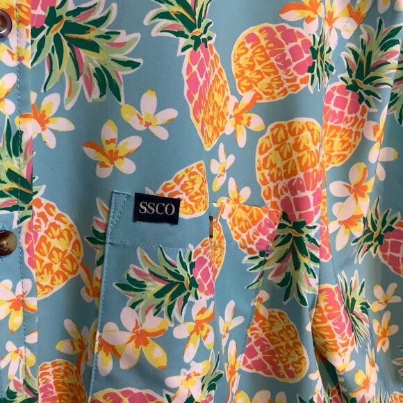 Southern Shirt Company Party Collection Mens L Short Sleeve Button Up Pineapple - Picture 4 of 9